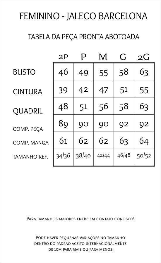 Tabela de Medidas Barcelona