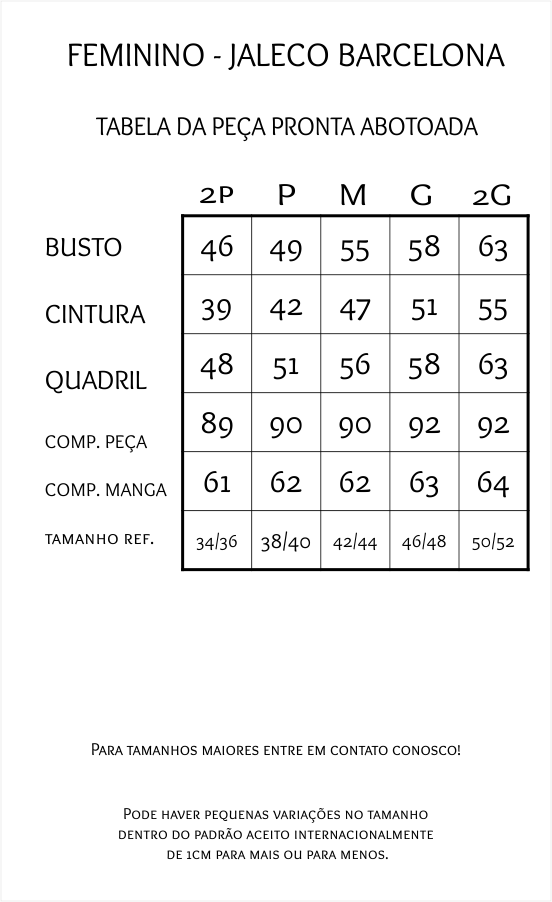 Tabela de Medidas Barcelona Rosa
